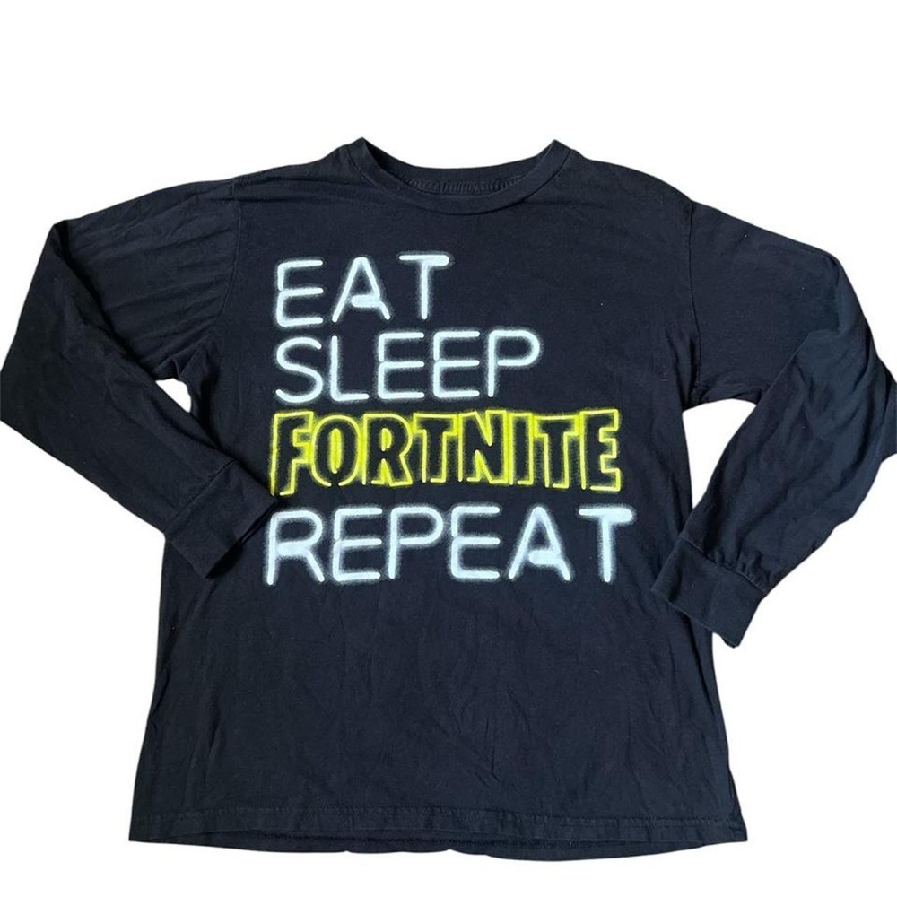 Fortnite Boys Black Eat Sleep Fortnite Repeat Long Sleeve Graphic T-Shirt Large